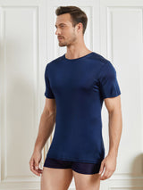 [Donkerblauw] SilkSilky-NL Korte Mouw Crew Hals Heren T-Shirt 003