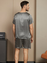 [Donkergrijs] SilkSilky-NL Short Sleeve Round Neck Heren Pyjama Set 002