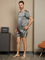 [Donkergrijs] SilkSilky-NL Short Sleeve Round Neck Heren Pyjama Set 003