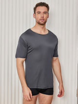 [Donkergrijs] SilkSilky-NL Korte Mouw Crew Hals Heren T-Shirt 001