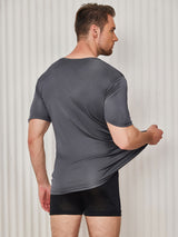 [Donkergrijs] SilkSilky-NL Korte Mouw Crew Hals Heren T-Shirt 002