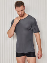 [Donkergrijs] SilkSilky-NL Korte Mouw Crew Hals Heren T-Shirt 003