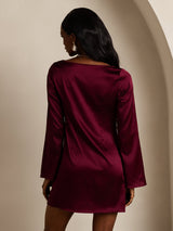 [Donkerrood] SilkSilky-NL Long Sleeve Boat Neck Jurk 002
