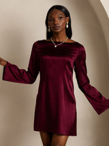 [Donkerrood] SilkSilky-NL Long Sleeve Boat Neck Jurk 004