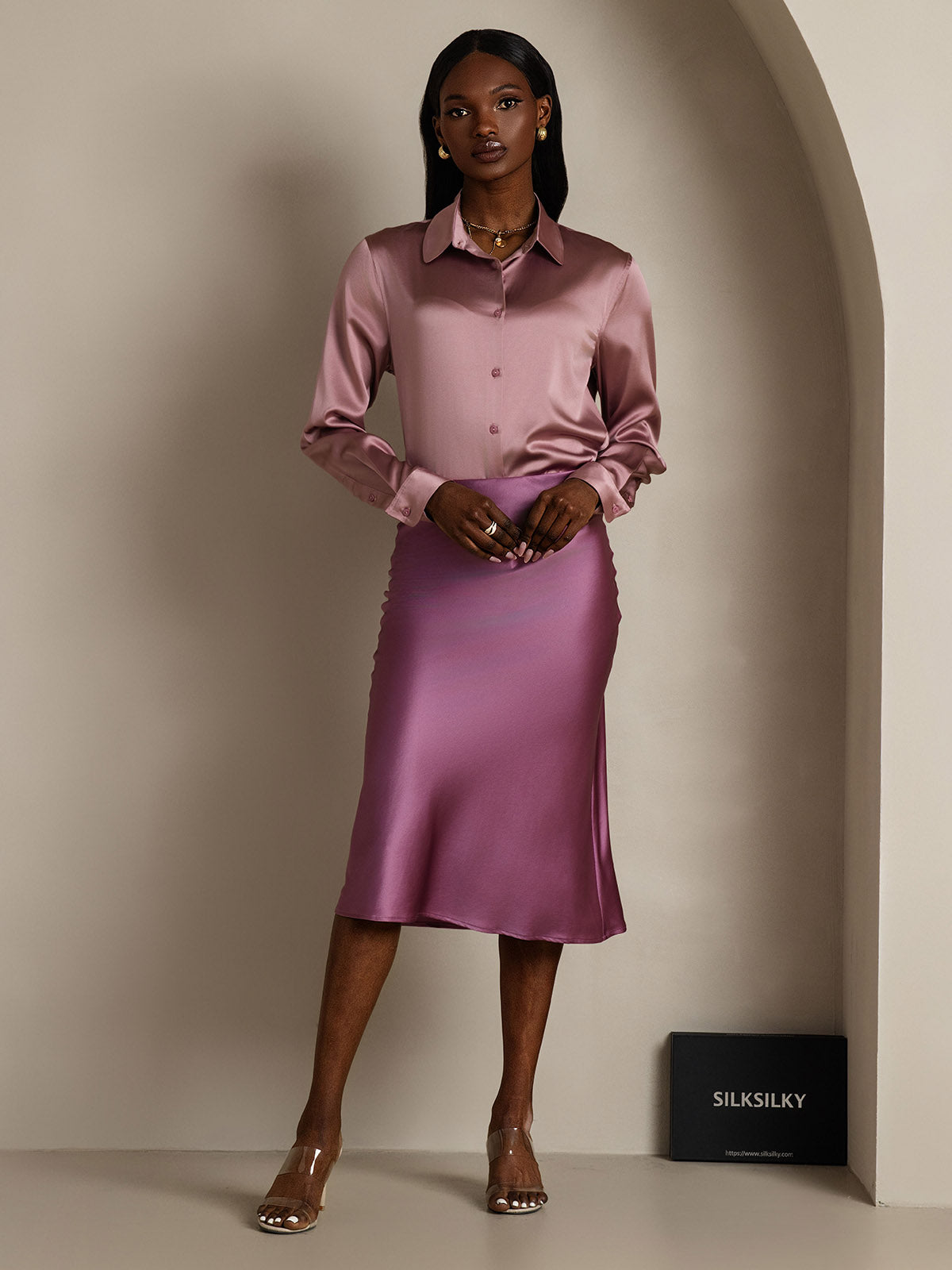 [Donkerpaars] SilkSilky-NL 19Momme Skirt 006