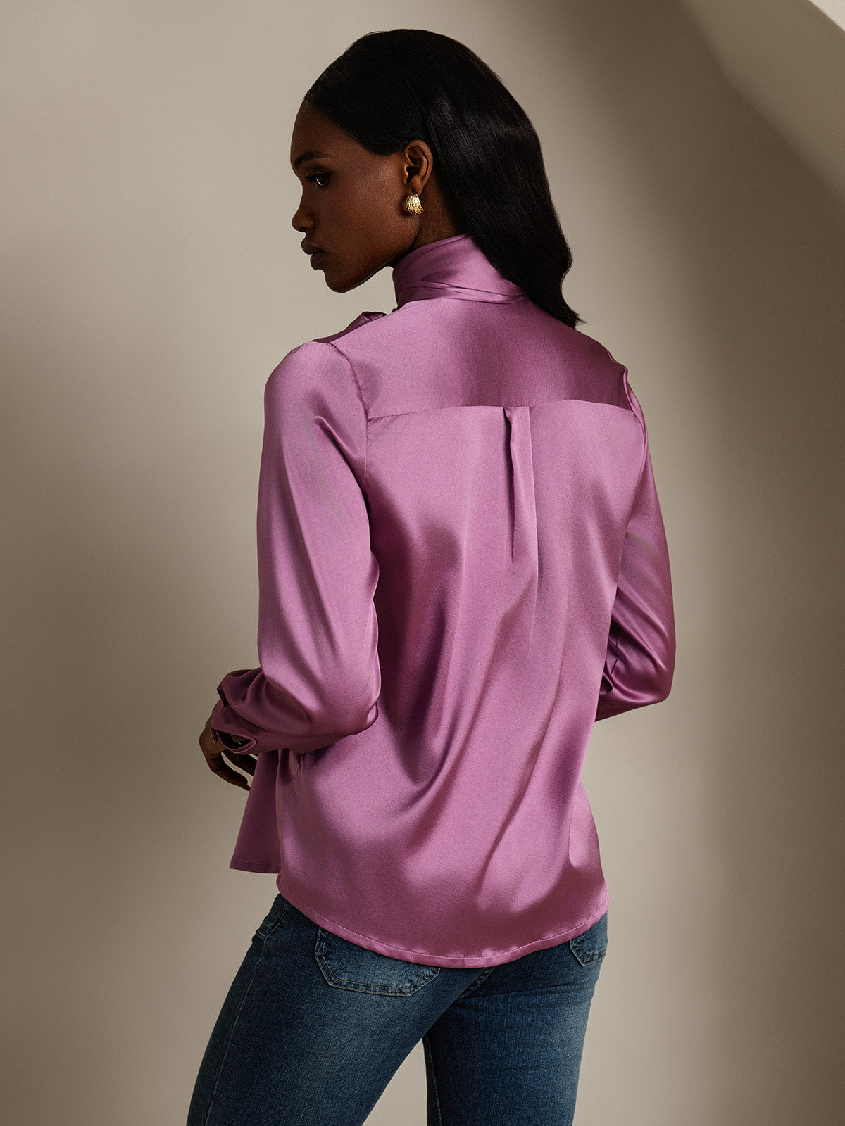 [Donkerpaars] SilkSilky-NL 19Momme Zijde Lange Mouw Blouse 002