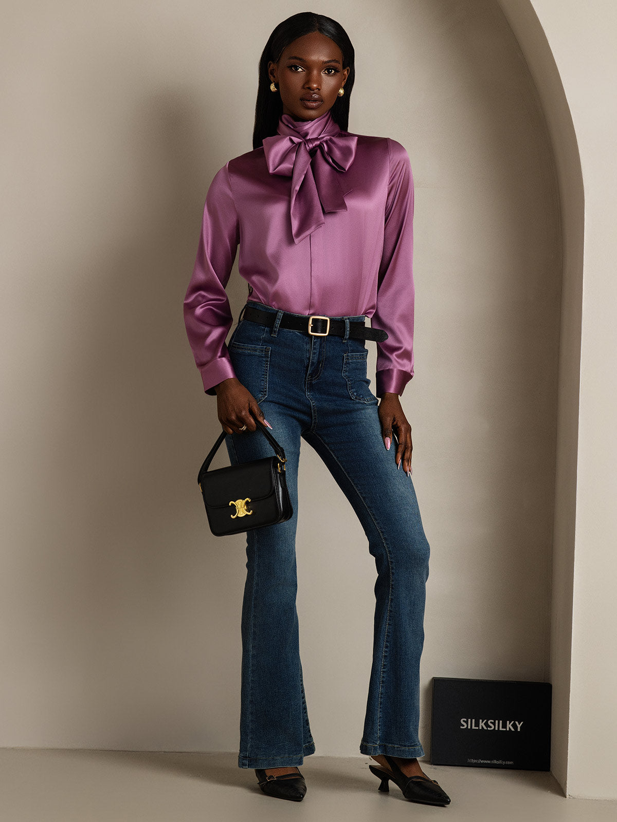 [Donkerpaars] SilkSilky-NL 19Momme Zijde Lange Mouw Blouse 007