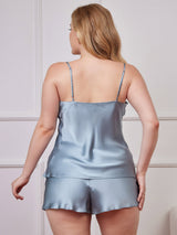 [Grijsachtig Blauw] SilkSilky-NL Spaghetti Bandjes V Hals Grote maten Cami-Set 002