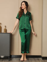 [Groen] SilkSilky-NL Short Sleeve Lapel Collar Dames Pyjama Set 004