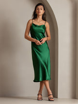 [Groen] SilkSilky-NL Spaghetti Strap Cowl Neck Jurk 001