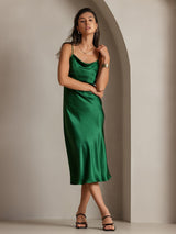 [Groen] SilkSilky-NL Spaghetti Strap Cowl Neck Jurk 004