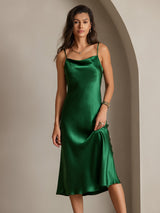 [Groen] SilkSilky-NL Spaghetti Strap Cowl Neck Jurk 005