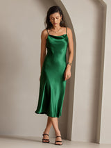[Groen] SilkSilky-NL Spaghetti Strap Cowl Neck Jurk 007