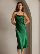 [Groen] SilkSilky-NL Spaghetti Strap Cowl Neck Jurk 008