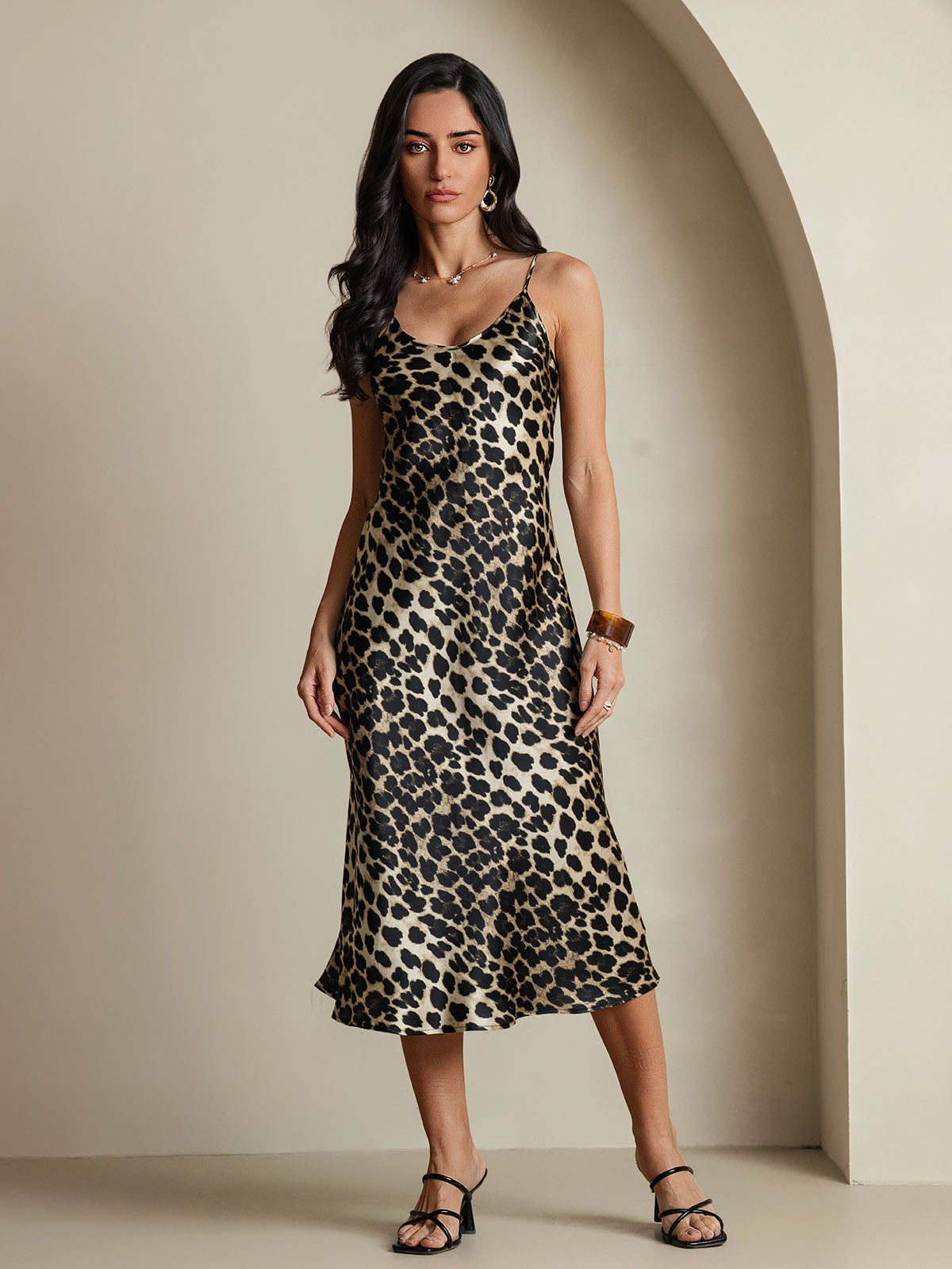 [Leopard] SilkSilky-NL Spaghetti Strap V Neck Jurk 001