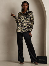 [Leopard] SilkSilky-NL Long Sleeve Lapel Collar Dames Blouse 006