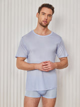 [Lichtblauw] SilkSilky-NL Korte Mouw Crew Hals Heren T-Shirt 001