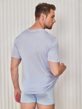 [Lichtblauw] SilkSilky-NL Korte Mouw Crew Hals Heren T-Shirt 002