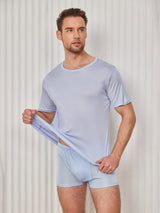 [Lichtblauw] SilkSilky-NL Korte Mouw Crew Hals Heren T-Shirt 003