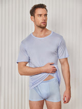 [Lichtblauw] SilkSilky-NL Korte Mouw Crew Hals Heren T-Shirt 004
