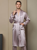 [Bleek Mauve] SilkSilky-NL 19Momme Lange Mouw Mens Robe 001