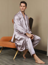 [Bleek Mauve] SilkSilky-NL 19Momme Lange Mouw Mens Robe 003
