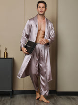 [Bleek Mauve] SilkSilky-NL 19Momme Lange Mouw Mens Robe 004