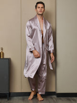 [Bleek Mauve] SilkSilky-NL 19Momme Lange Mouw Mens Robe 005