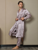 [Bleek Mauve] SilkSilky-NL 19Momme Lange Mouw Mens Robe 006