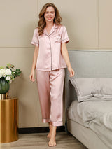 [Roze] SilkSilky-NL Short Sleeve Lapel Collar Dames Pyjama Set 004