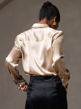 [Champagne] SilkSilky-NL 19Momme Lange Mouw Reverskraag Dames Blouse 002