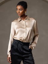 [Champagne] SilkSilky-NL 19Momme Lange Mouw Reverskraag Dames Blouse 003