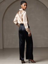 [Champagne] SilkSilky-NL 19Momme Lange Mouw Reverskraag Dames Blouse 004