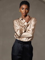 [Champagne] SilkSilky-NL 19Momme Lange Mouw Reverskraag Dames Blouse 005