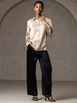 [Champagne] SilkSilky-NL 19Momme Lange Mouw Reverskraag Dames Blouse 008