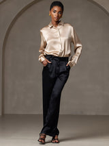 [Champagne] SilkSilky-NL 19Momme Lange Mouw Reverskraag Dames Blouse 009