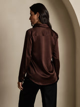 [Koffie] SilkSilky-NL 19Momme Lange Mouw Reverskraag Dames Blouse 002