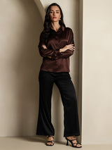 [Koffie] SilkSilky-NL 19Momme Lange Mouw Reverskraag Dames Blouse 007