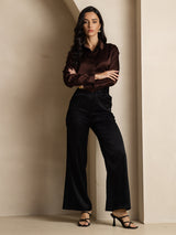 [Koffie] SilkSilky-NL 19Momme Lange Mouw Reverskraag Dames Blouse 008