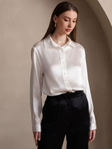 [Wit] SilkSilky-NL 19Momme Lange Mouw Reverskraag Dames Blouse 001