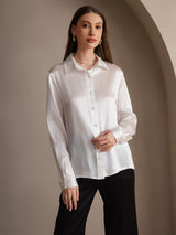 [Wit] SilkSilky-NL 19Momme Lange Mouw Reverskraag Dames Blouse 004