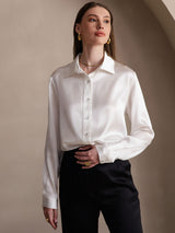 [Wit] SilkSilky-NL 19Momme Lange Mouw Reverskraag Dames Blouse 005