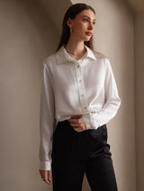 [Wit] SilkSilky-NL 19Momme Lange Mouw Reverskraag Dames Blouse 006