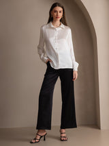 [Wit] SilkSilky-NL 19Momme Lange Mouw Reverskraag Dames Blouse 007