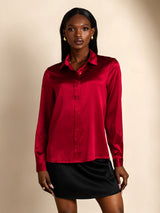 [Wijn] SilkSilky-NL 19Momme Lange Mouw Reverskraag Dames Blouse 001