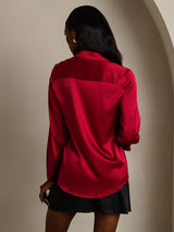 [Wijn] SilkSilky-NL 19Momme Lange Mouw Reverskraag Dames Blouse 002