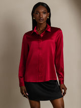 [Wijn] SilkSilky-NL 19Momme Lange Mouw Reverskraag Dames Blouse 003