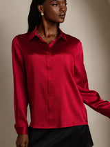 [Wijn] SilkSilky-NL 19Momme Lange Mouw Reverskraag Dames Blouse 004