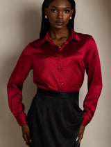 [Wijn] SilkSilky-NL 19Momme Lange Mouw Reverskraag Dames Blouse 005