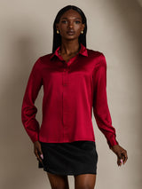 [Wijn] SilkSilky-NL 19Momme Lange Mouw Reverskraag Dames Blouse 006